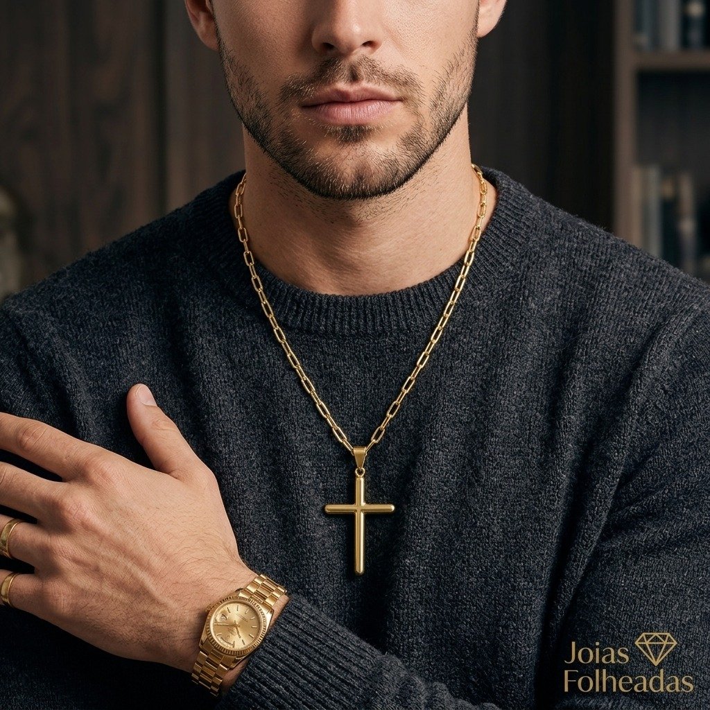 Gargantilha masculina folheada a ouro